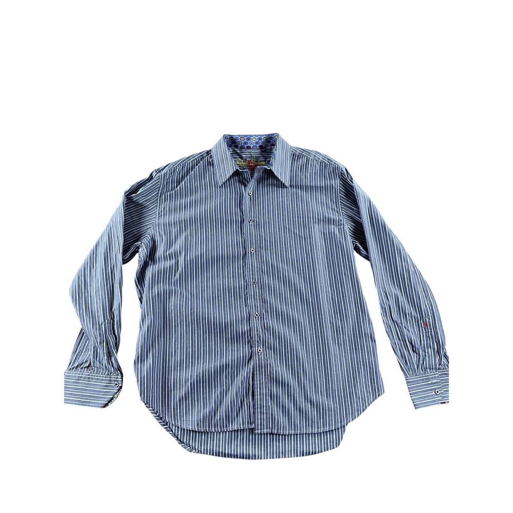 Robert Graham Mens 2XL Blue White Striped Long Sleeve Button Down Shirt Floral